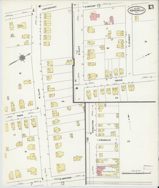 Sanborn Fire Insurance Map from Somerville, Somerset County, New Jersey (1910), Sheet #0013 - Historic Sanborn Fire Insurance Map Print, vintage old map wall art, antique decor, genealogy gift, New Jersey New Jersey map