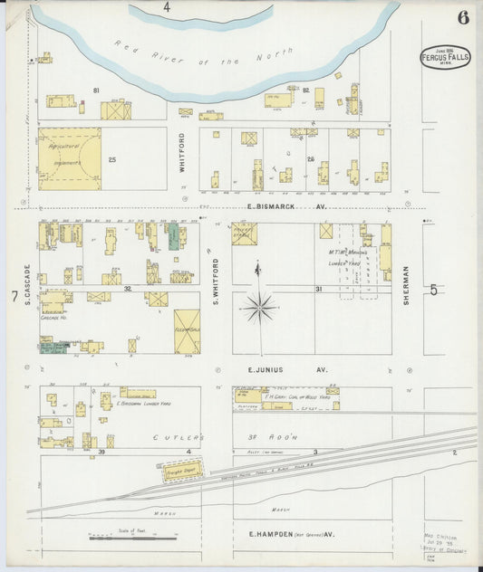 Sanborn Fire Insurance Map from Fergus Falls, Otter Tail County, Minnesota (1896), Sheet #0006 - Historic Sanborn Fire Insurance Map Print, vintage old map wall art, antique decor, genealogy gift, Minnesota Minnesota map