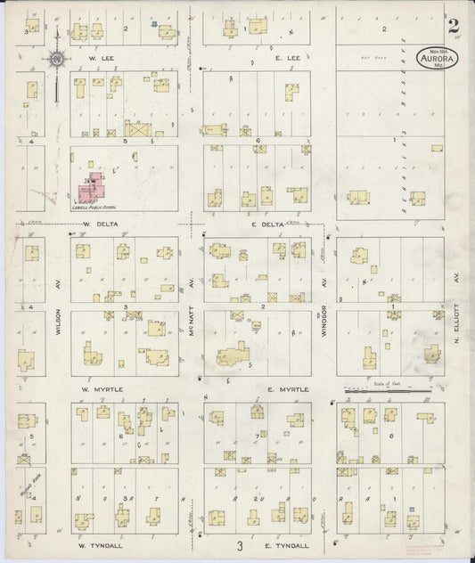 Sanborn Fire Insurance Map from Aurora, Lawrence County, Missouri (1914), Sheet #0002 - Historic Sanborn Fire Insurance Map Print, vintage old map wall art, antique decor, genealogy gift, Missouri Missouri map
