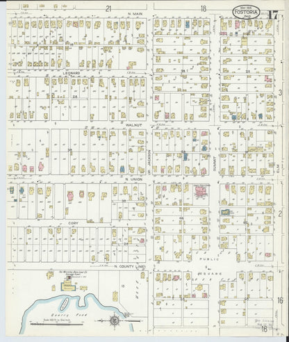 Sanborn Fire Insurance Map from Fostoria, Seneca, Hancock, And Wood Counties, Ohio (1914), Sheet #0017 - Historic Sanborn Fire Insurance Map Print, vintage old map wall art, antique decor, genealogy gift, Ohio Ohio map