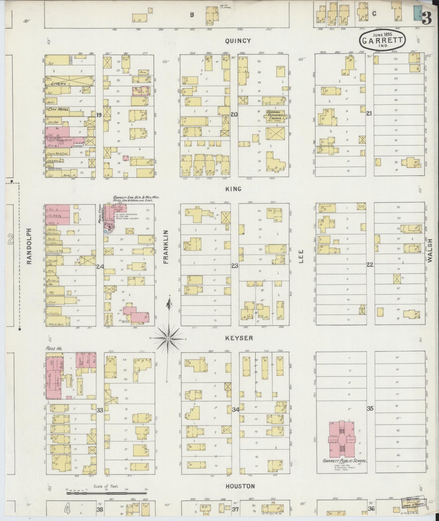 Sanborn Fire Insurance Map from Garrett, De Kalb County, Indiana (1895), Sheet #0003 - Complete Map Set gallery image, historic Sanborn map, vintage wall art, Indiana Indiana