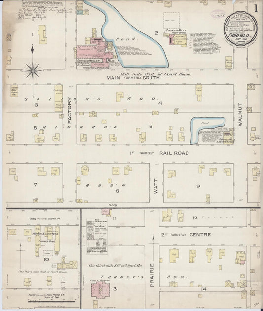 Sanborn Fire Insurance Map from Fairfield, Wayne County, Illinois (1886), Sheet #0001 - Historic Sanborn Fire Insurance Map Print, vintage old map wall art, antique decor, genealogy gift, Illinois Illinois map