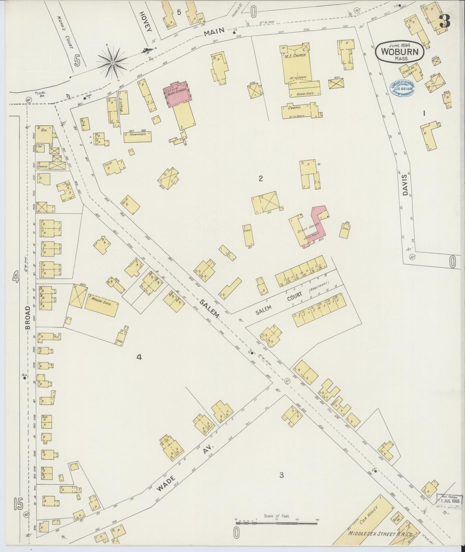 Sanborn Fire Insurance Map from Woburn, Middlesex County, Massachusetts (1894), Sheet #0003 - Historic Sanborn Fire Insurance Map Print, vintage old map wall art, antique decor, genealogy gift, Massachusetts Massachusetts map