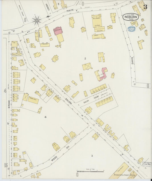 Sanborn Fire Insurance Map from Woburn, Middlesex County, Massachusetts (1894), Sheet #0003 - Historic Sanborn Fire Insurance Map Print, vintage old map wall art, antique decor, genealogy gift, Massachusetts Massachusetts map