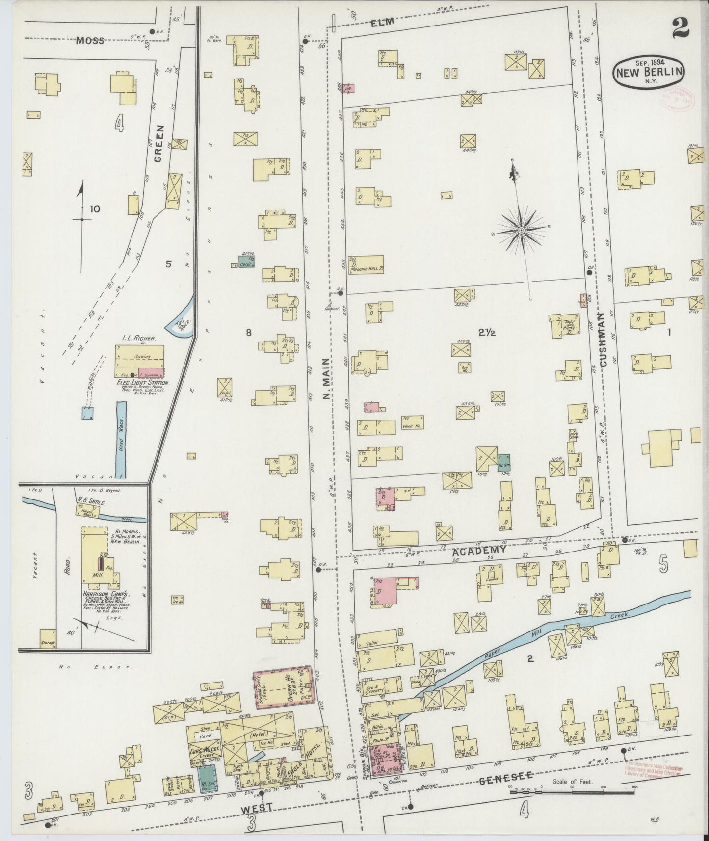 Sanborn Fire Insurance Map from New Berlin, Chenango County, New York (1894), Sheet #0002 - Complete Map Set gallery image, historic Sanborn map, vintage wall art, New York New York