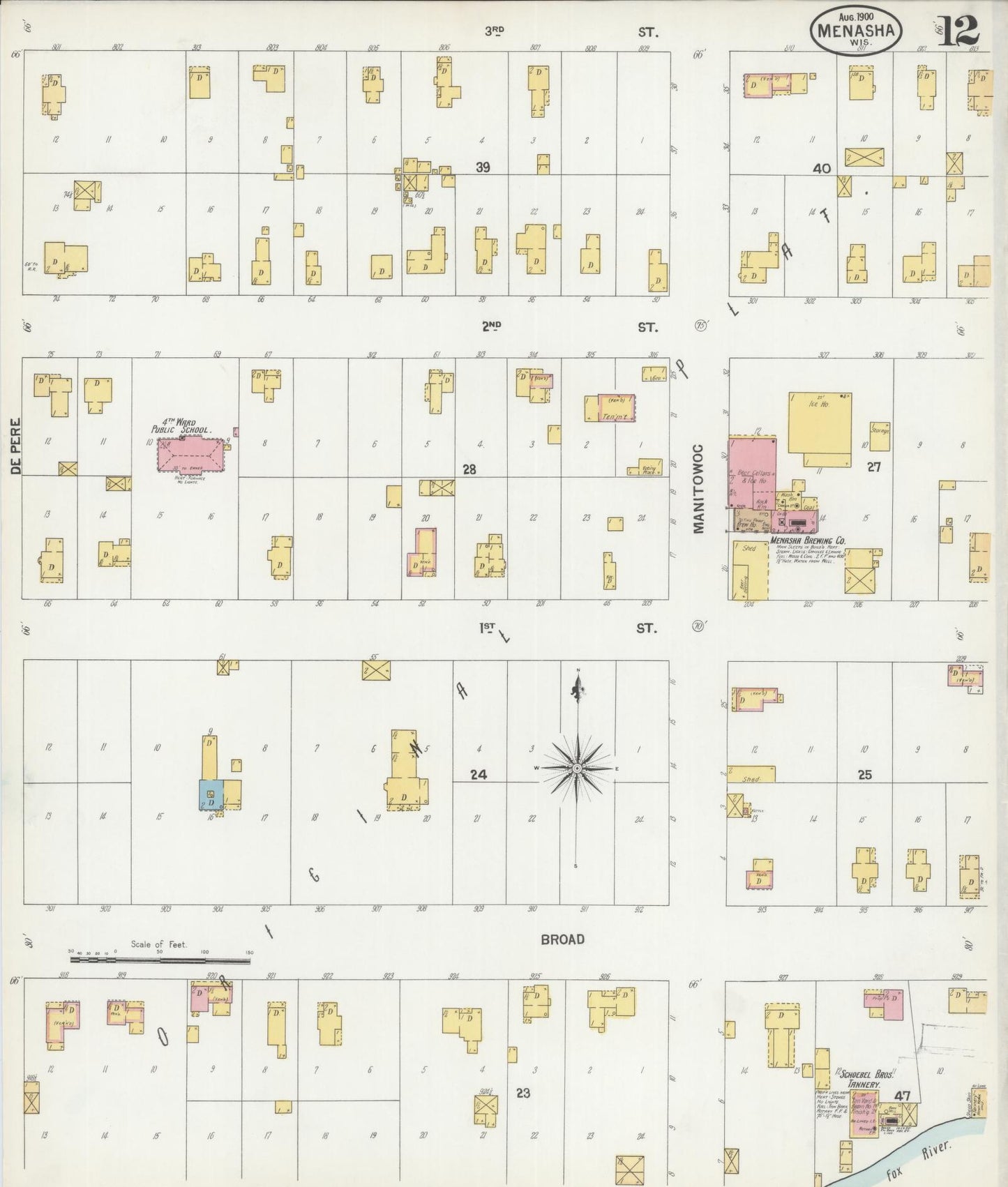 Sanborn Fire Insurance Map from Menasha, Winnebago County, Wisconsin (1900), Sheet #0012 - Complete Map Set gallery image, historic Sanborn map, vintage wall art, Wisconsin Wisconsin