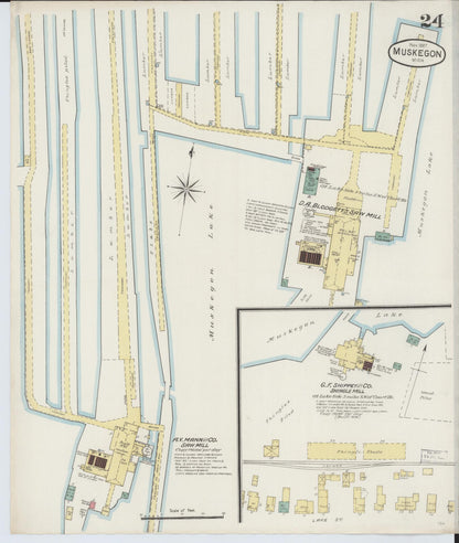 Sanborn Fire Insurance Map from Muskegon, Muskegon County, Michigan (1887), Sheet #0024 - Historic Sanborn Fire Insurance Map Print, vintage old map wall art, antique decor, genealogy gift, Michigan Michigan map