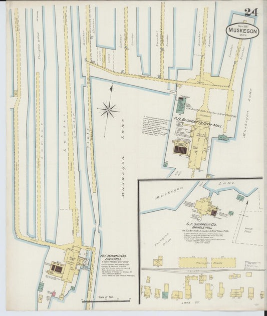Sanborn Fire Insurance Map from Muskegon, Muskegon County, Michigan (1887), Sheet #0024 - Historic Sanborn Fire Insurance Map Print, vintage old map wall art, antique decor, genealogy gift, Michigan Michigan map