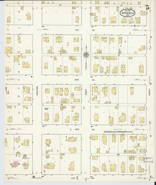 Sanborn Fire Insurance Map from Baraboo, Sauk County, Wisconsin (1913), Sheet #0005 - Historic Sanborn Fire Insurance Map Print, vintage old map wall art, antique decor, genealogy gift, Wisconsin Wisconsin map