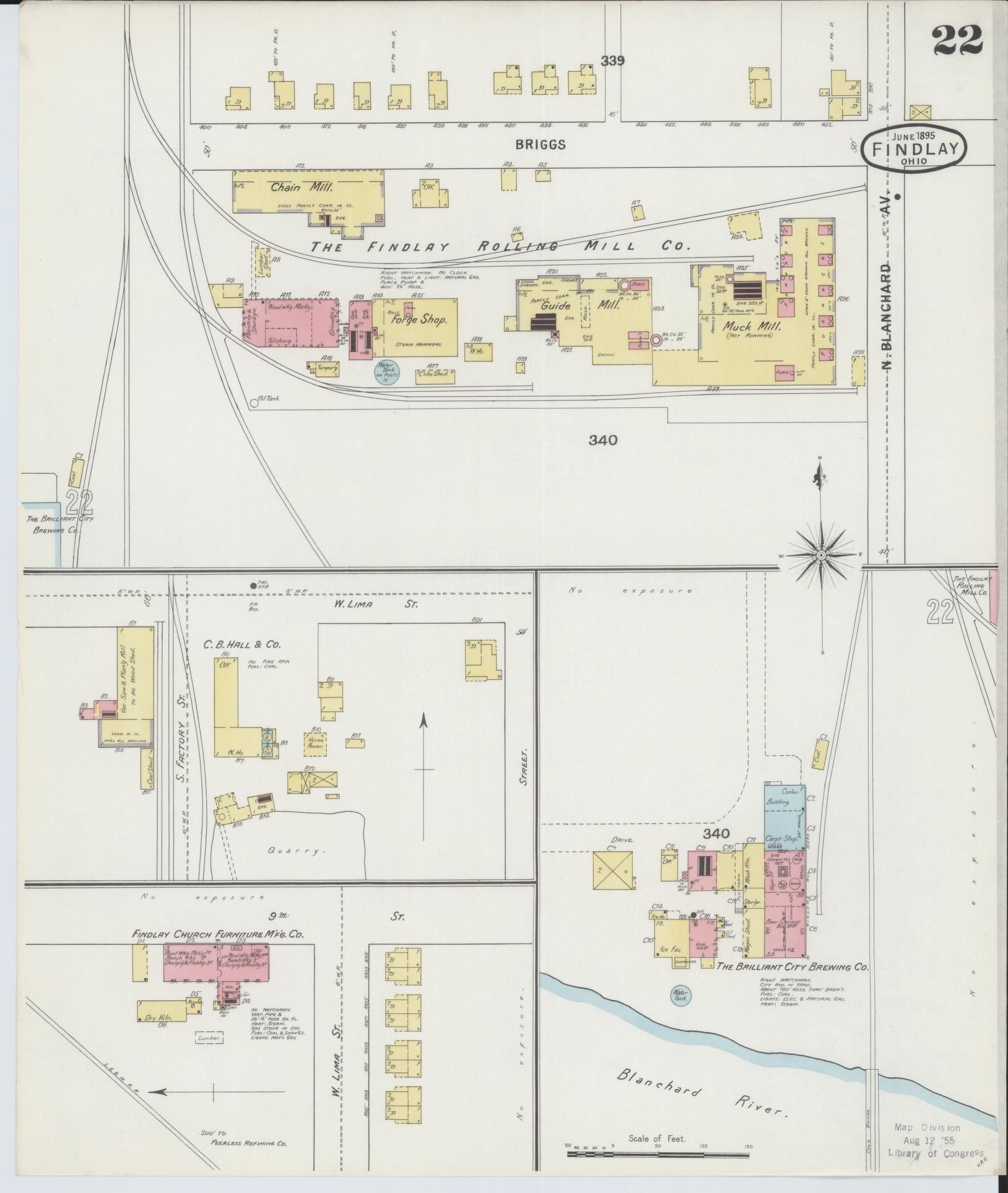 Sanborn Fire Insurance Map from Findlay, Hancock County, Ohio (1895), Sheet #0022 - Complete Map Set gallery image, historic Sanborn map, vintage wall art, Ohio Ohio
