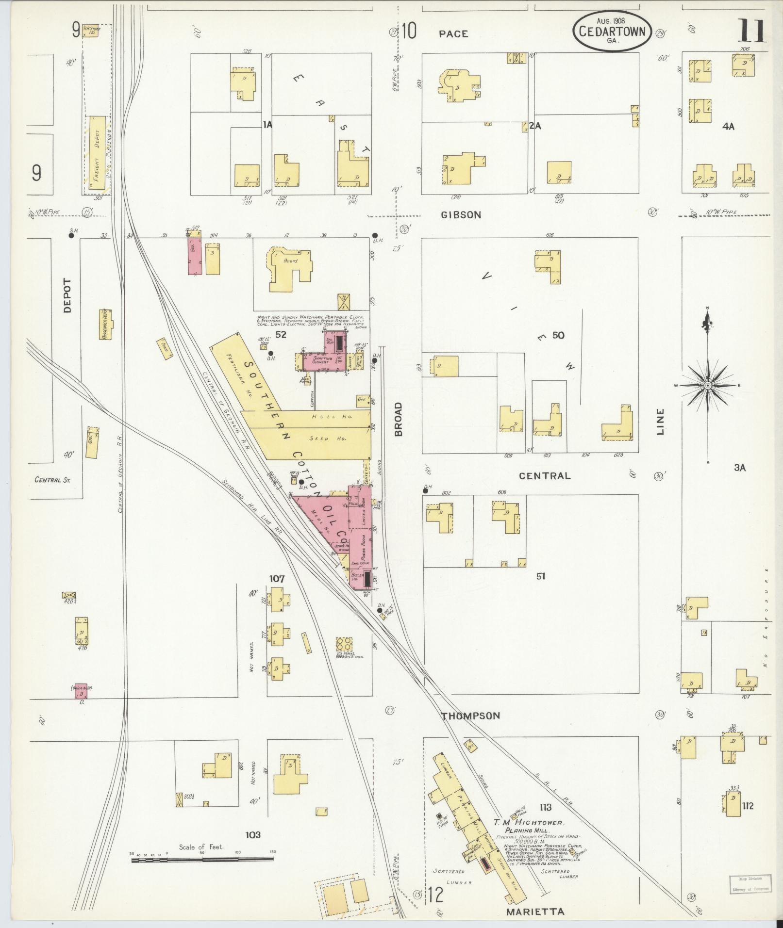 Sanborn Fire Insurance Map from Cedartown, Polk County, Georgia (1908), Sheet #0011 - Complete Map Set gallery image, historic Sanborn map, vintage wall art, Georgia Georgia