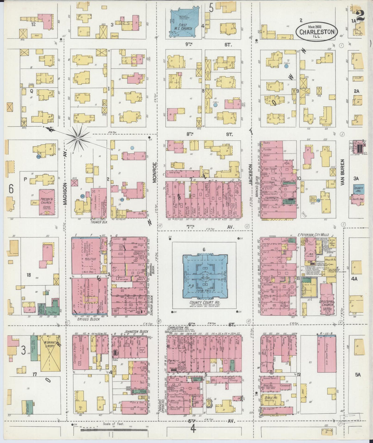 Sanborn Fire Insurance Map from Charleston, Coles County, Illinois (1902), Sheet #0002 - Complete Map Set gallery image, historic Sanborn map, vintage wall art, Illinois Illinois