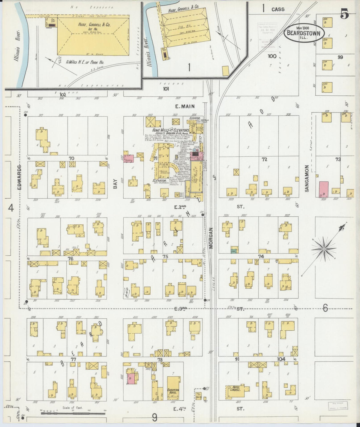 Sanborn Fire Insurance Map from Beardstown, Cass County, Illinois (1900), Sheet #0005 - Historic Sanborn Fire Insurance Map Print, vintage old map wall art, antique decor, genealogy gift, Illinois Illinois map
