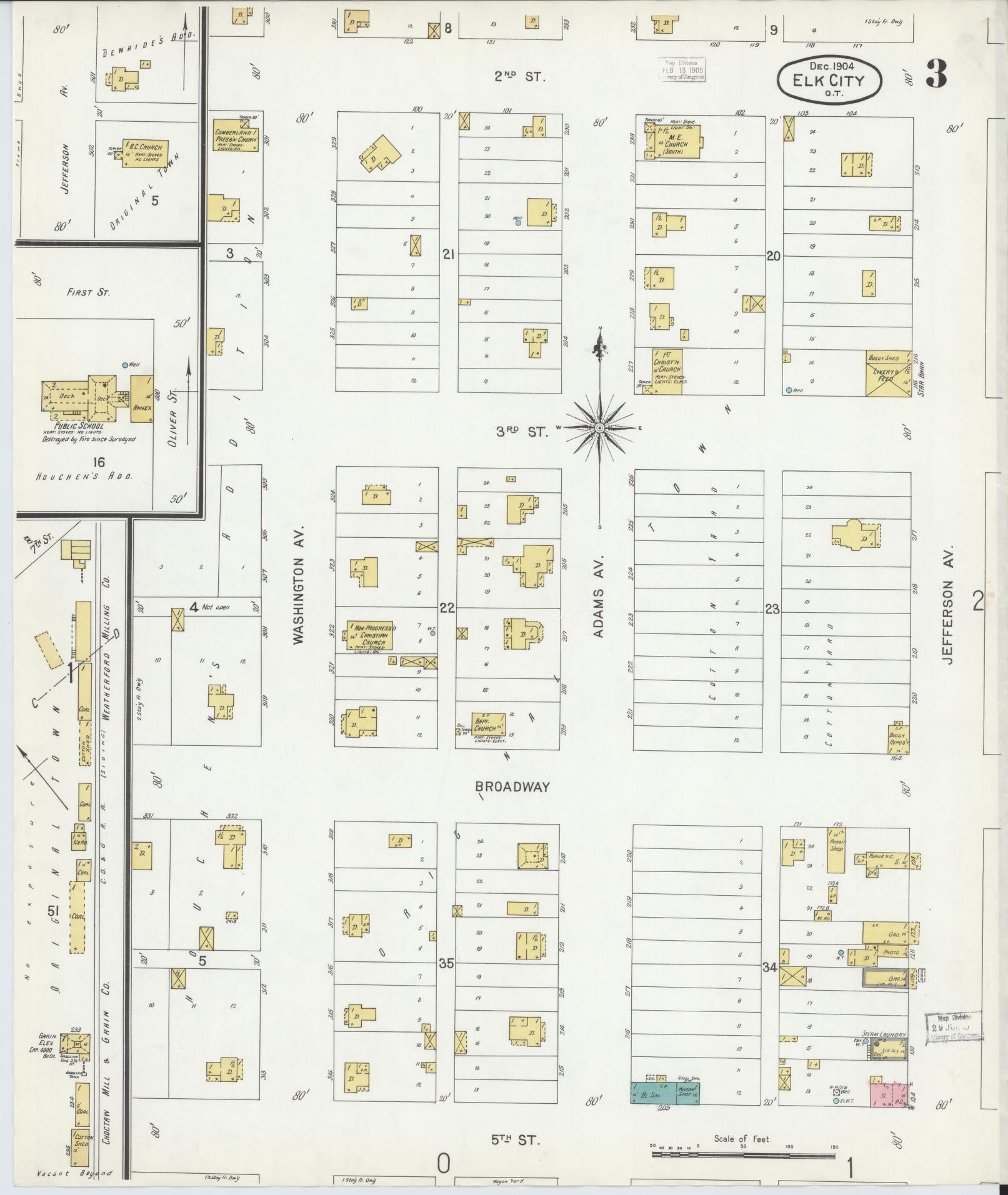 Sanborn Fire Insurance Map from Elk City, Beckham County, Oklahoma (1904), Sheet #0003 - Historic Sanborn Fire Insurance Map Print, vintage old map wall art, antique decor, genealogy gift, Oklahoma Oklahoma map