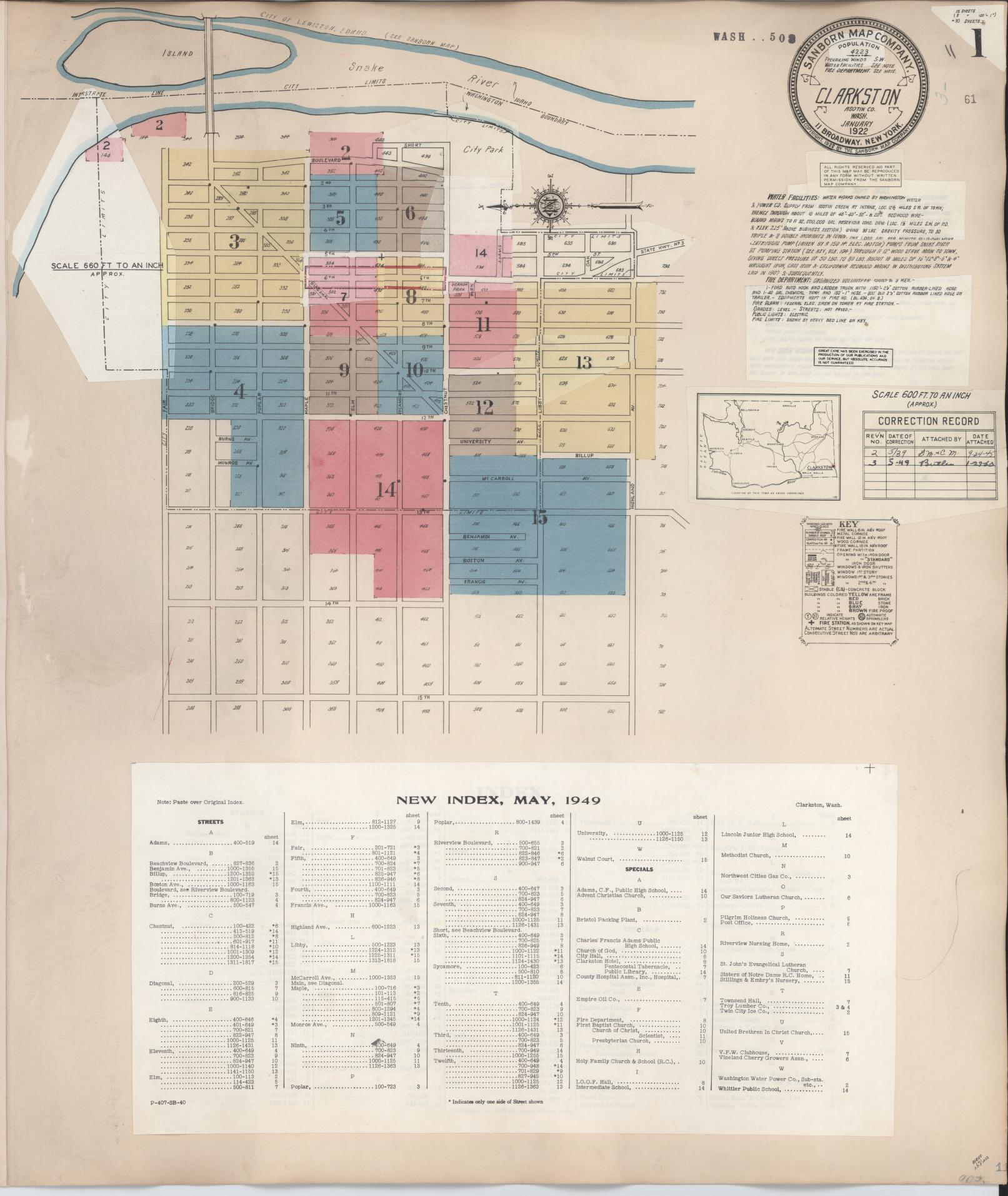 Sanborn Fire Insurance Map from Clarkston, Asotin County, Washington (1949), Sheet #0001 - Complete Map Set gallery image, historic Sanborn map, vintage wall art, Washington Washington