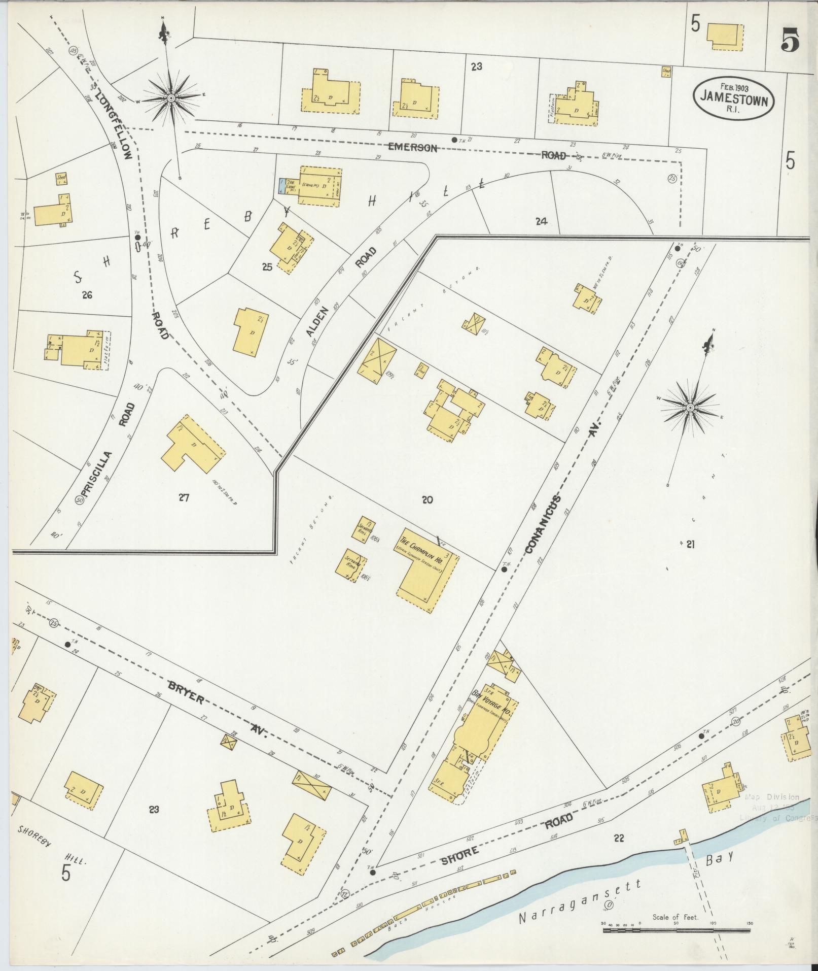Sanborn Fire Insurance Map from Jamestown, Newport County, Rhode Island (1903), Sheet #0005 - Complete Map Set gallery image, historic Sanborn map, vintage wall art, Rhode Island Rhode Island