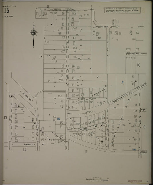 Sanborn Fire Insurance Map from Kansas City, Wyandotte County, Kansas (1957), Sheet #0015 - Historic Sanborn Fire Insurance Map Print, vintage old map wall art, antique decor, genealogy gift, Kansas Kansas map