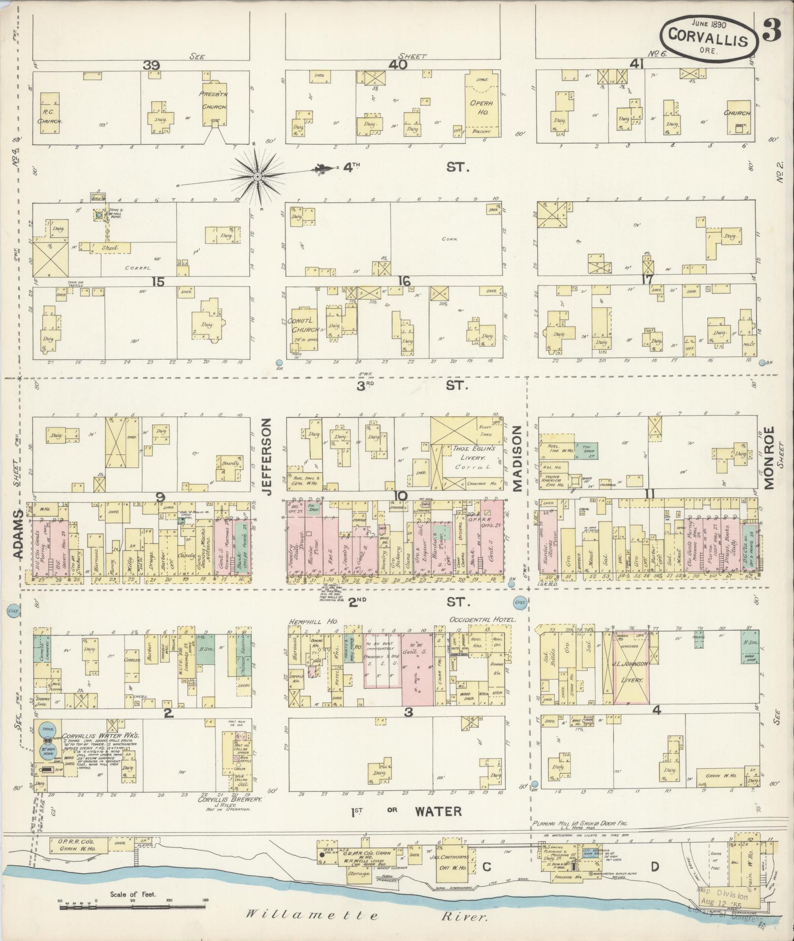 Sanborn Fire Insurance Map from Corvallis, Benton County, Oregon (1890), Sheet #0003 - Complete Map Set gallery image, historic Sanborn map, vintage wall art, Oregon Oregon