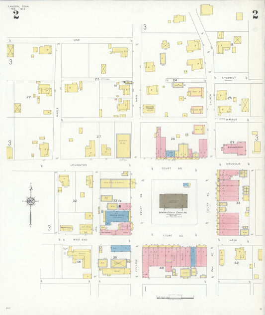 Sanborn Fire Insurance Map from Camden, Benton County, Tennessee (1933), Sheet #0002 - Historic Sanborn Fire Insurance Map Print, vintage old map wall art, antique decor, genealogy gift, Tennessee Tennessee map