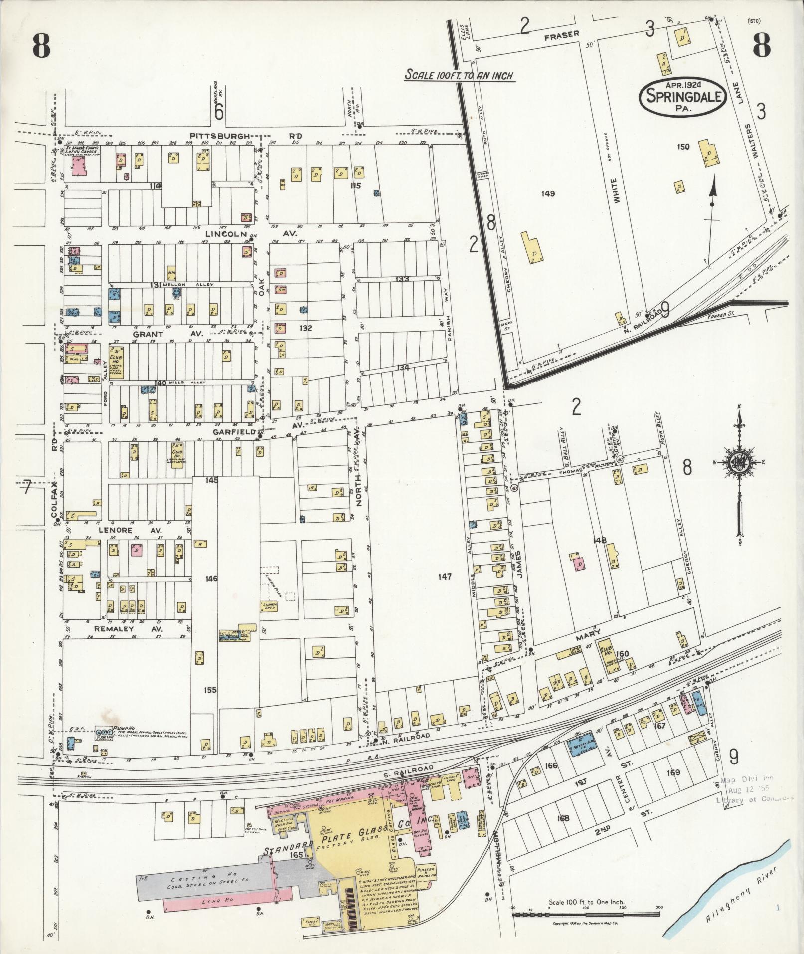 Sanborn Fire Insurance Map from Springdale, Allegheny County, Pennsylvania (1924), Sheet #0008 - Complete Map Set gallery image, historic Sanborn map, vintage wall art, Pennsylvania Pennsylvania