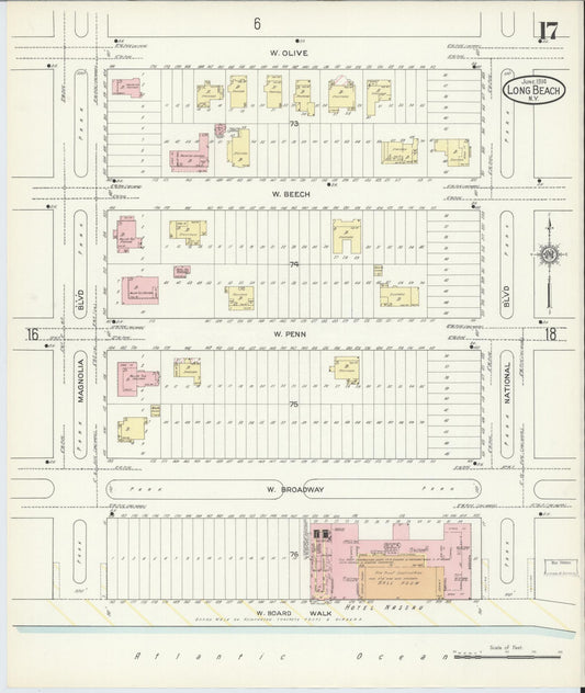 Sanborn Fire Insurance Map from Long Beach, Nassau County, New York (1914), Sheet #0017 - Historic Sanborn Fire Insurance Map Print, vintage old map wall art, antique decor, genealogy gift, New York New York map