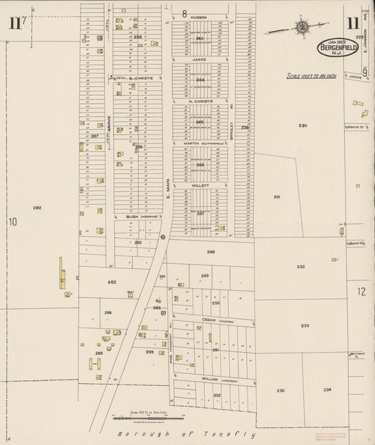 Sanborn Fire Insurance Map from Bergenfield, Bergen County, New Jersey (1923), Sheet #0011 - Historic Sanborn Fire Insurance Map Print, vintage old map wall art, antique decor, genealogy gift, New Jersey New Jersey map
