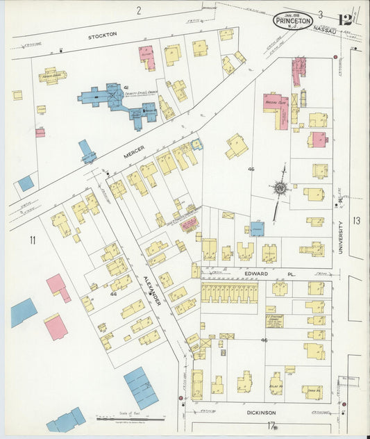 Sanborn Fire Insurance Map from Princeton, Mercer County, New Jersey (1918), Sheet #0012 - Historic Sanborn Fire Insurance Map Print, vintage old map wall art, antique decor, genealogy gift, New Jersey New Jersey map