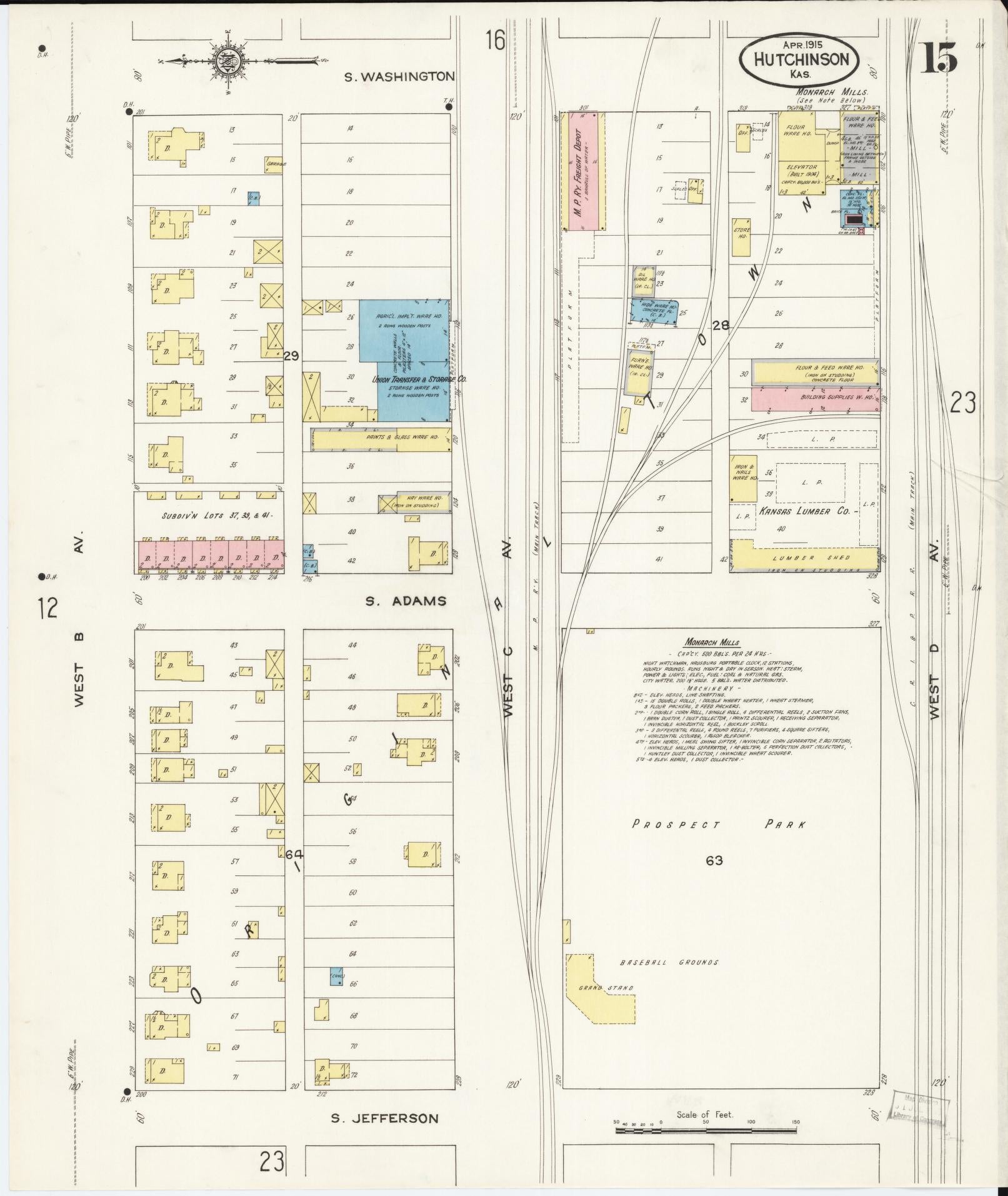 Sanborn Fire Insurance Map from Hutchinson, Reno County, Kansas (1915), Sheet #0016 - Historic Sanborn Fire Insurance Map Print, vintage old map wall art, antique decor, genealogy gift, Kansas Kansas map