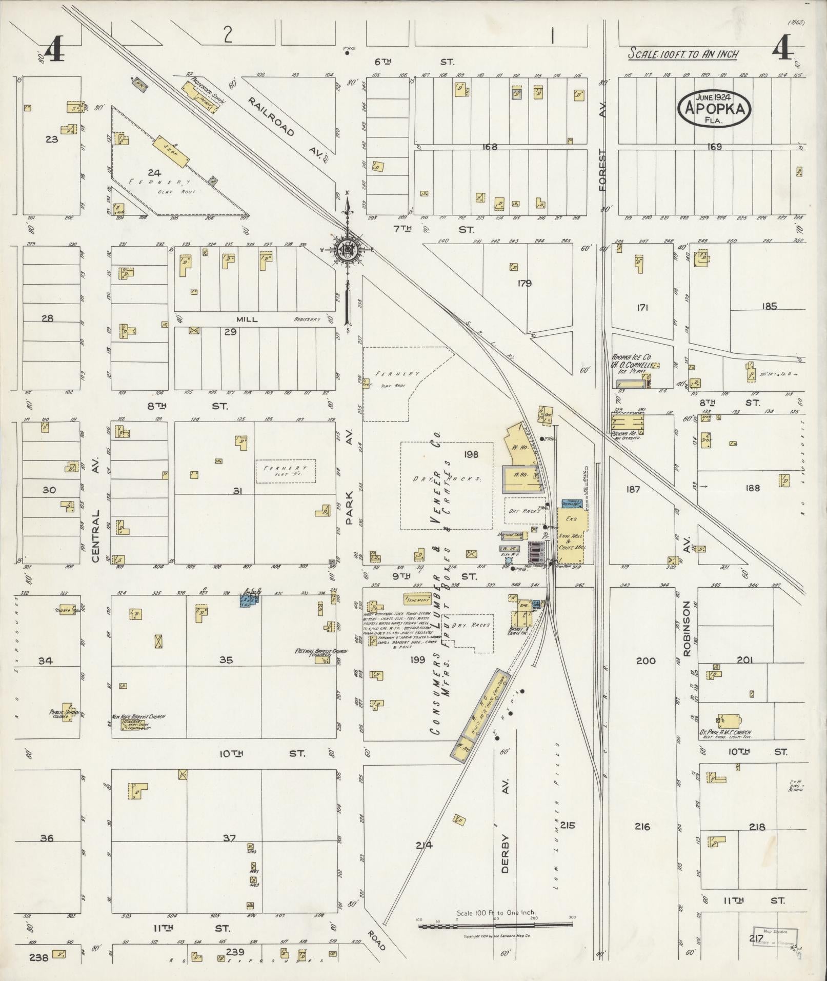 Sanborn Fire Insurance Map from Apopka, Orange County, Florida (1924), Sheet #0004 - Historic Sanborn Fire Insurance Map Print, vintage old map wall art, antique decor, genealogy gift, Florida Florida map