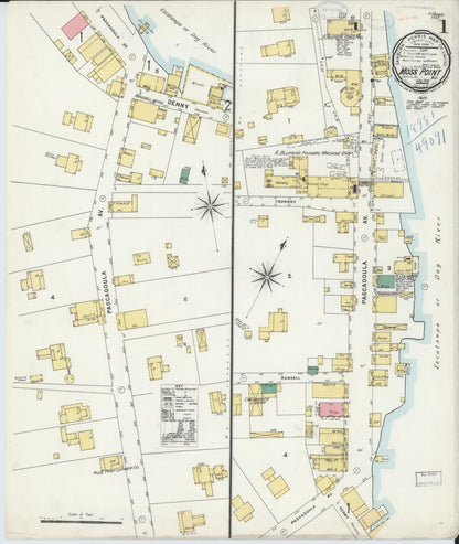 Sanborn Fire Insurance Map from Moss Point, Jackson County, Mississippi (1898), Sheet #0001 - Complete Map Set gallery image, historic Sanborn map, vintage wall art, Mississippi Mississippi