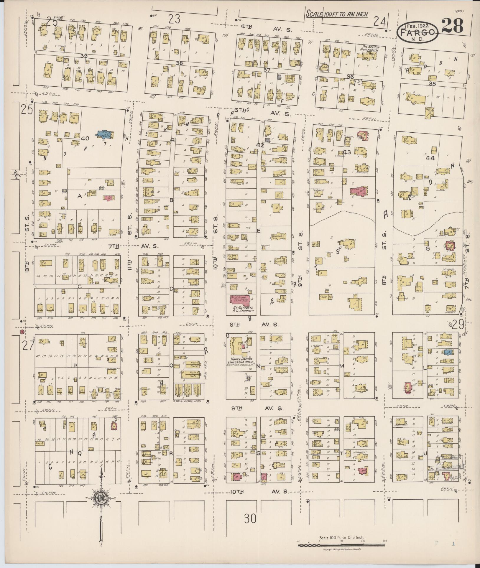 Sanborn Fire Insurance Map from Fargo, Cass County, North Dakota (1922), Sheet #0028 - Complete Map Set gallery image, historic Sanborn map, vintage wall art, North Dakota North Dakota