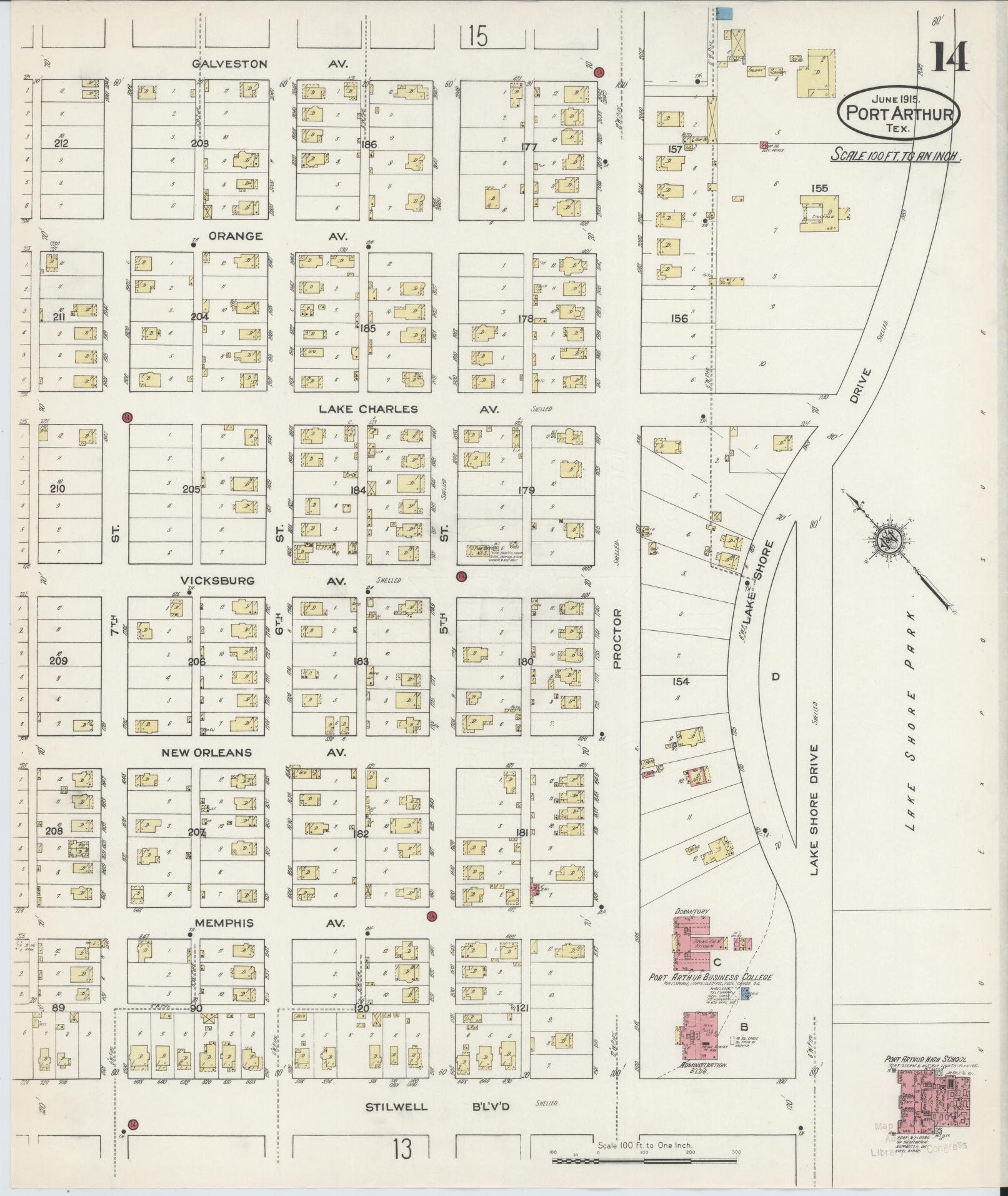 Sanborn Fire Insurance Map from Port Arthur, Jefferson County, Texas (1915), Sheet #0014 - Historic Sanborn Fire Insurance Map Print, vintage old map wall art, antique decor, genealogy gift, Texas Texas map
