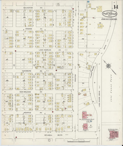 Sanborn Fire Insurance Map from Port Arthur, Jefferson County, Texas (1915), Sheet #0014 - Historic Sanborn Fire Insurance Map Print, vintage old map wall art, antique decor, genealogy gift, Texas Texas map