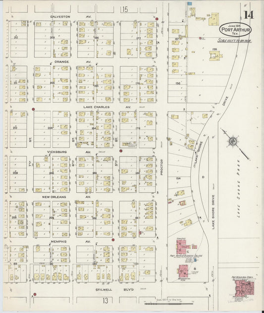 Sanborn Fire Insurance Map from Port Arthur, Jefferson County, Texas (1915), Sheet #0014 - Historic Sanborn Fire Insurance Map Print, vintage old map wall art, antique decor, genealogy gift, Texas Texas map