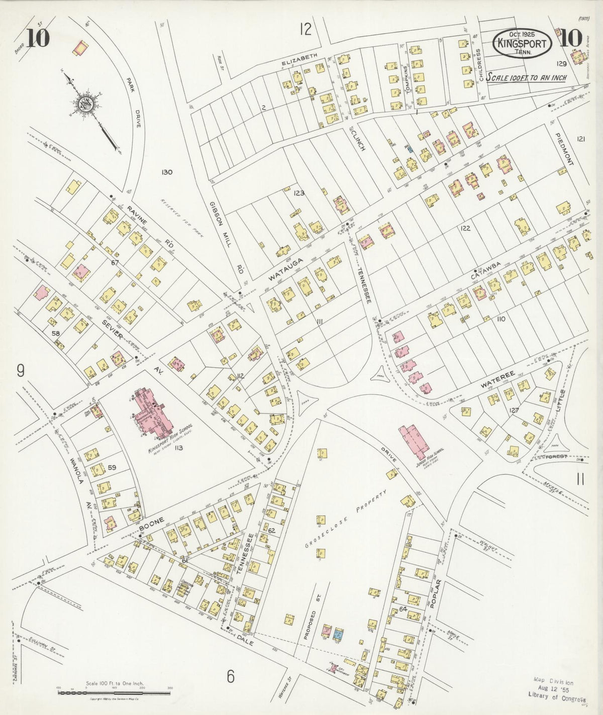 Sanborn Fire Insurance Map from Kingsport, Sullivan County, Tennessee (1925), Sheet #0010 - Complete Map Set gallery image, historic Sanborn map, vintage wall art, Tennessee Tennessee