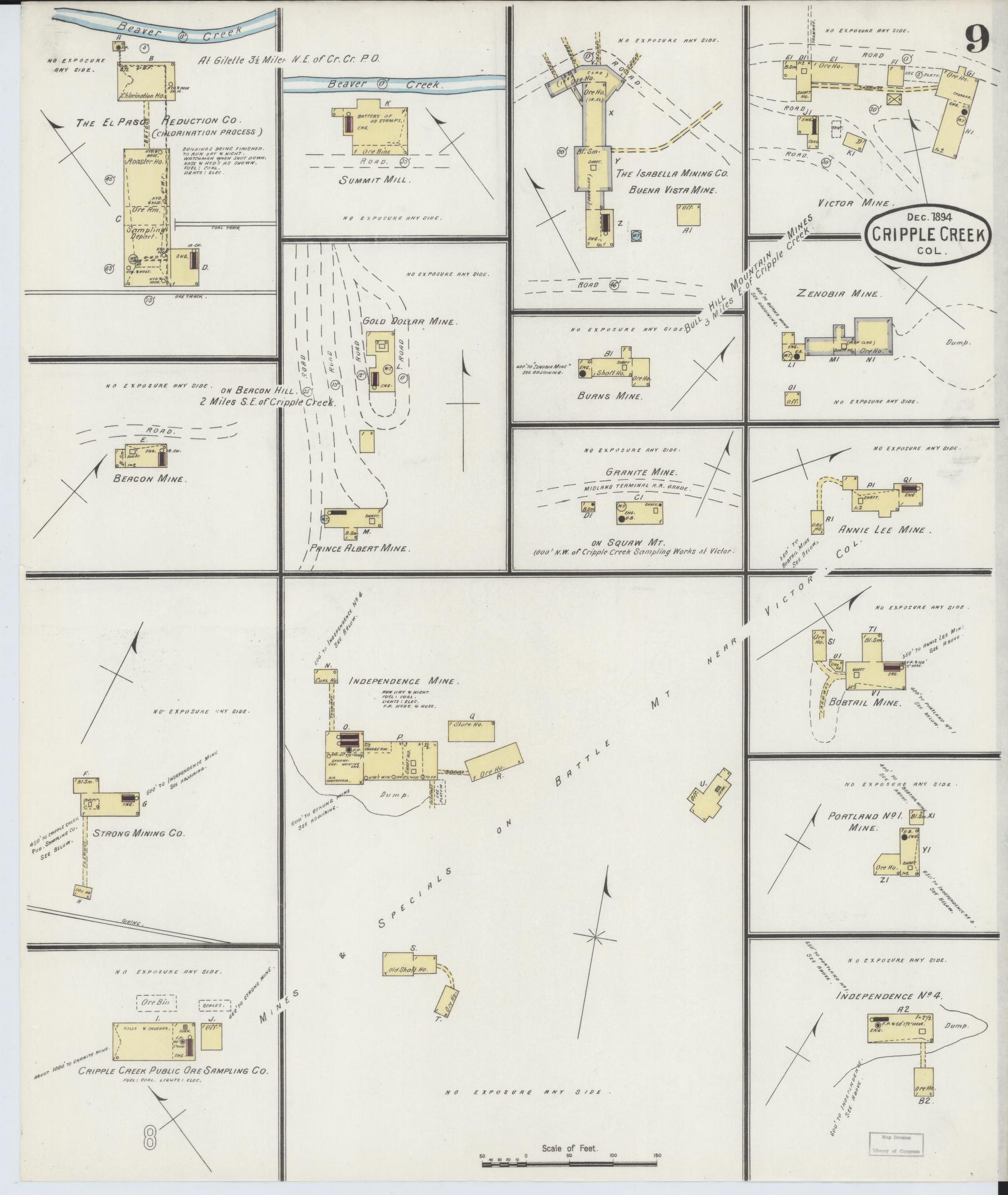 Sanborn Fire Insurance Map from Cripple Creek, Teller County, Colorado (1894), Sheet #0009 - Historic Sanborn Fire Insurance Map Print, vintage old map wall art, antique decor, genealogy gift, Colorado Colorado map