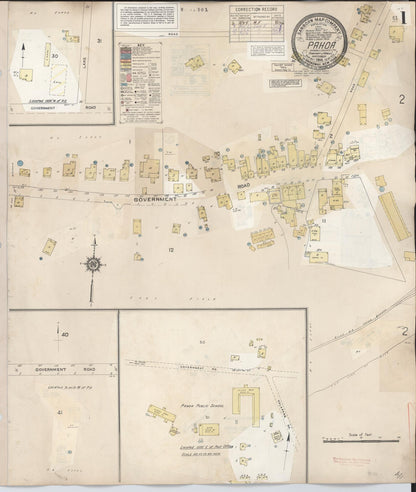 Sanborn Fire Insurance Map from Pahoa, Hawaii County, Hawaii (1956), Sheet #0001 - Historic Sanborn Fire Insurance Map Print, vintage old map wall art, antique decor, genealogy gift, Pahoa Hawaii map
