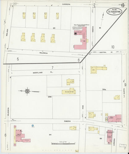 Sanborn Fire Insurance Map from Saint Augustine, Saint John's County, Florida (1910), Sheet #0006 - Historic Sanborn Fire Insurance Map Print, vintage old map wall art, antique decor, genealogy gift, Florida Florida map