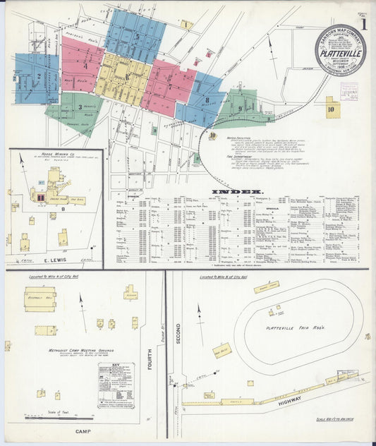 Sanborn Fire Insurance Map from Platteville, Grant County, Wisconsin (1908), Sheet #0001 - Historic Sanborn Fire Insurance Map Print, vintage old map wall art, antique decor, genealogy gift, Wisconsin Wisconsin map