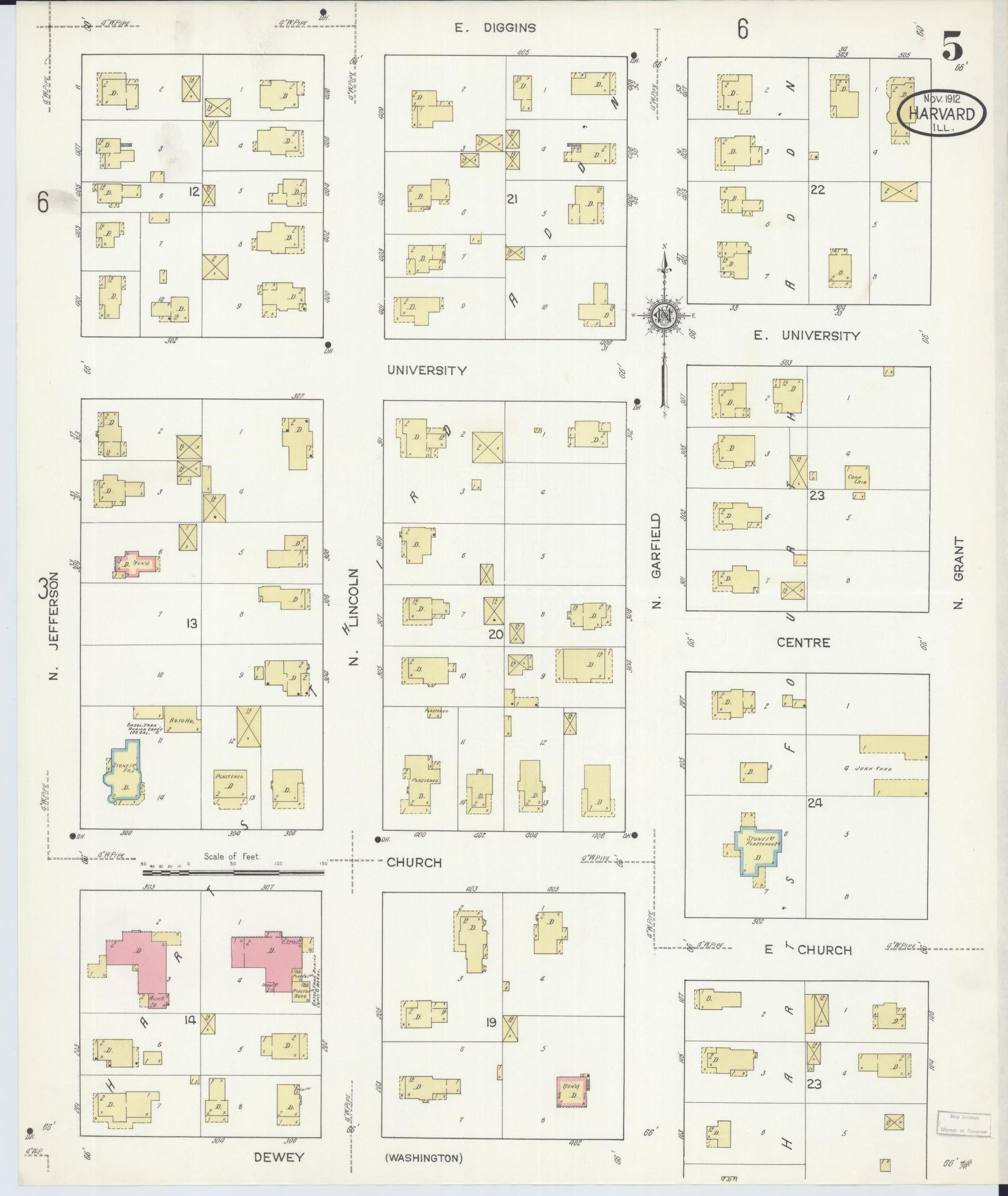 Sanborn Fire Insurance Map from Harvard, McHenry County, Illinois (1912), Sheet #0005 - Historic Sanborn Fire Insurance Map Print, vintage old map wall art, antique decor, genealogy gift, Illinois Illinois map