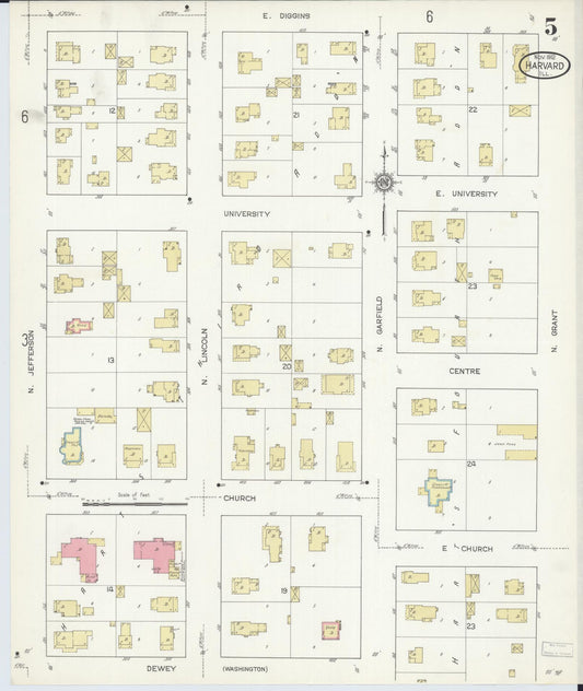 Sanborn Fire Insurance Map from Harvard, McHenry County, Illinois (1912), Sheet #0005 - Historic Sanborn Fire Insurance Map Print, vintage old map wall art, antique decor, genealogy gift, Illinois Illinois map