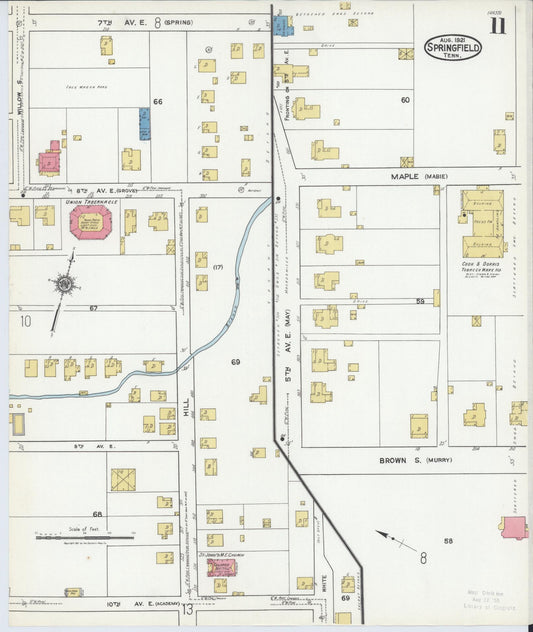 Sanborn Fire Insurance Map from Springfield, Robertson County, Tennessee (1921), Sheet #0011 - Historic Sanborn Fire Insurance Map Print, vintage old map wall art, antique decor, genealogy gift, Tennessee Tennessee map