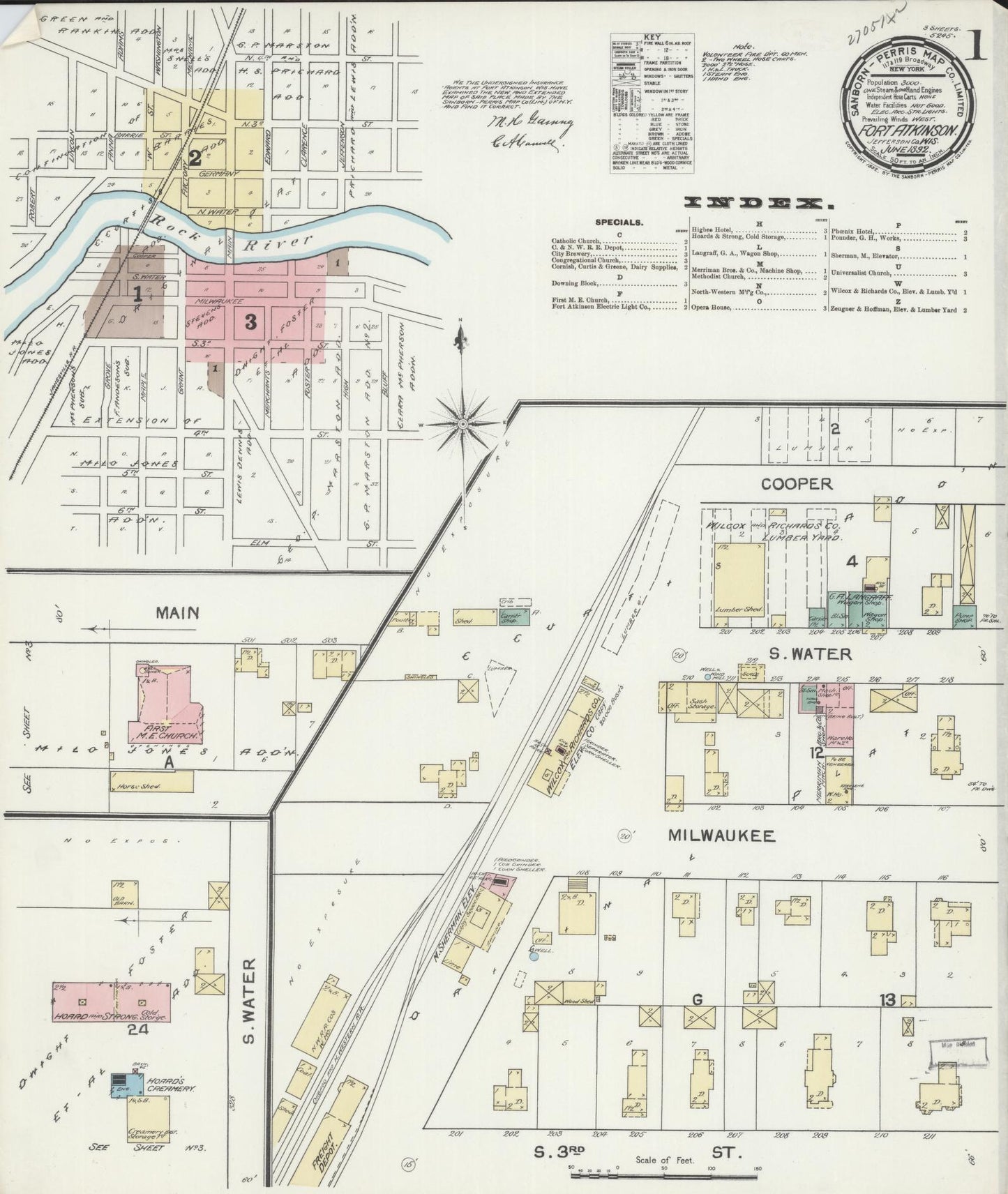 Sanborn Fire Insurance Map from Fort Atkinson, Jefferson County, Wisconsin (1892), Sheet #0001 - Complete Map Set gallery image, historic Sanborn map, vintage wall art, Wisconsin Wisconsin