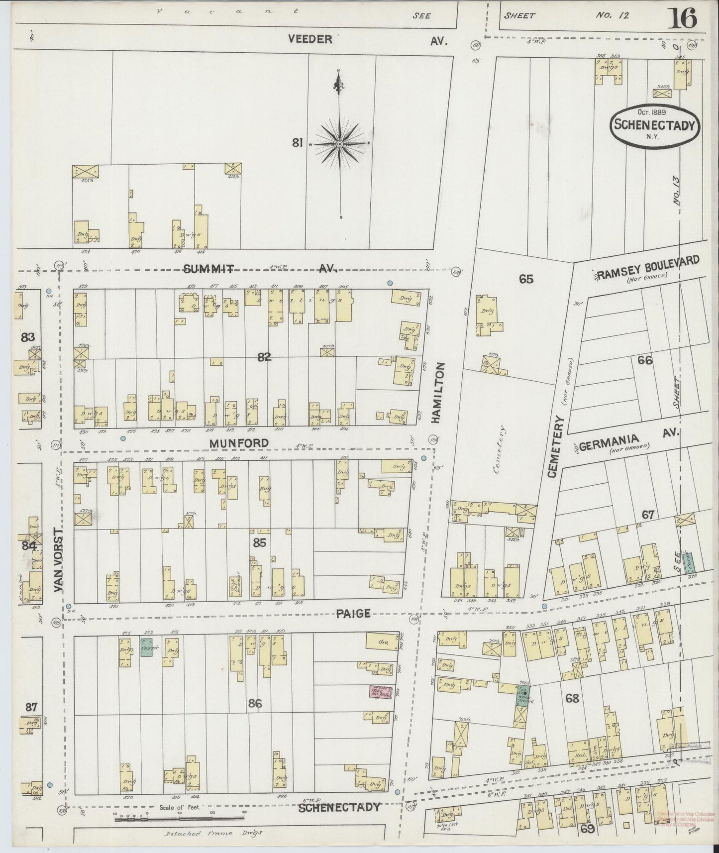 Sanborn Fire Insurance Map from Schenectady, Schenectady County, New York (1889), Sheet #0016 - Complete Map Set gallery image, historic Sanborn map, vintage wall art, New York New York