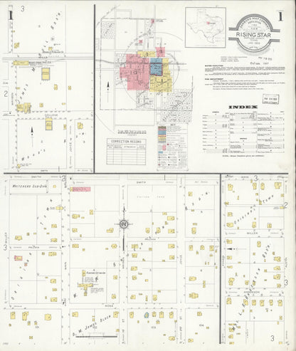 Sanborn Fire Insurance Map from Rising Star, Eastland County, Texas (1933), Sheet #0001 - Historic Sanborn Fire Insurance Map Print, vintage old map wall art, antique decor, genealogy gift, Texas Texas map