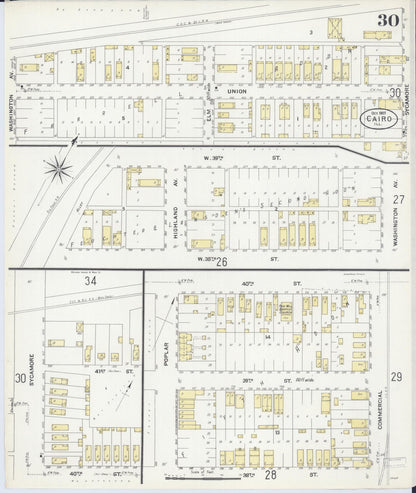 Sanborn Fire Insurance Map from Cairo, Alexander County, Illinois (1907), Sheet #0030 - Historic Sanborn Fire Insurance Map Print, vintage old map wall art, antique decor, genealogy gift, Illinois Illinois map