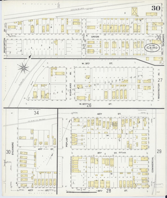 Sanborn Fire Insurance Map from Cairo, Alexander County, Illinois (1907), Sheet #0030 - Historic Sanborn Fire Insurance Map Print, vintage old map wall art, antique decor, genealogy gift, Illinois Illinois map