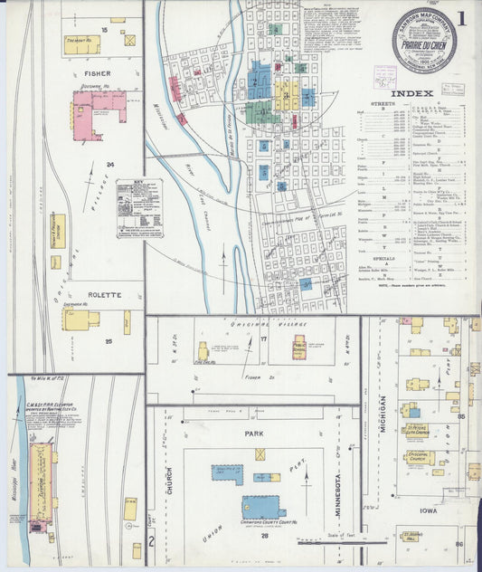 Sanborn Fire Insurance Map from Prairie du Chien, Crawford County, Wisconsin (1905), Sheet #0001 - Complete Map Set gallery image, historic Sanborn map, vintage wall art, Wisconsin Wisconsin