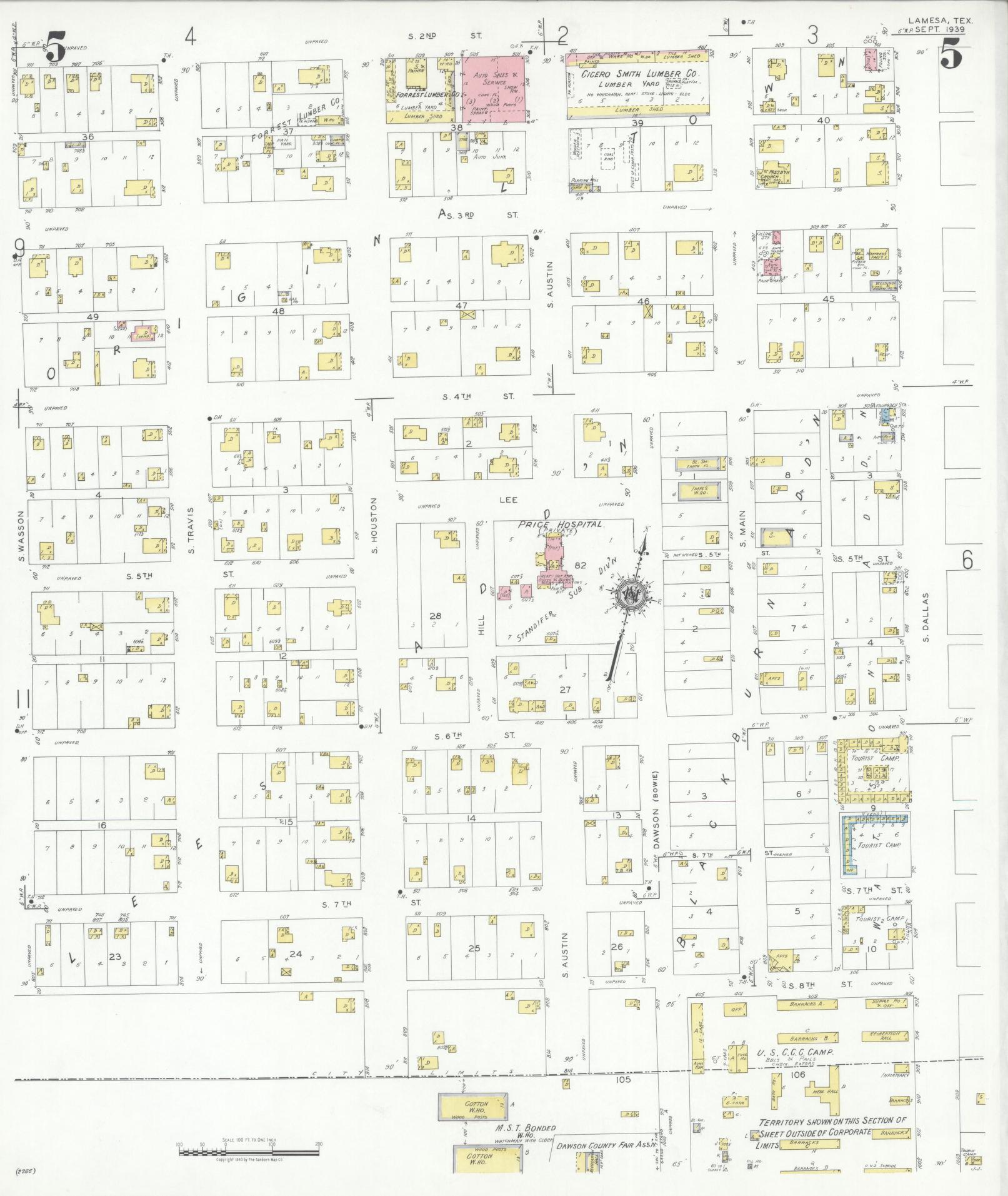 Sanborn Fire Insurance Map from Lamesa, Dawson County, Texas (1939), Sheet #0005 - Historic Sanborn Fire Insurance Map Print, vintage old map wall art, antique decor, genealogy gift, Texas Texas map