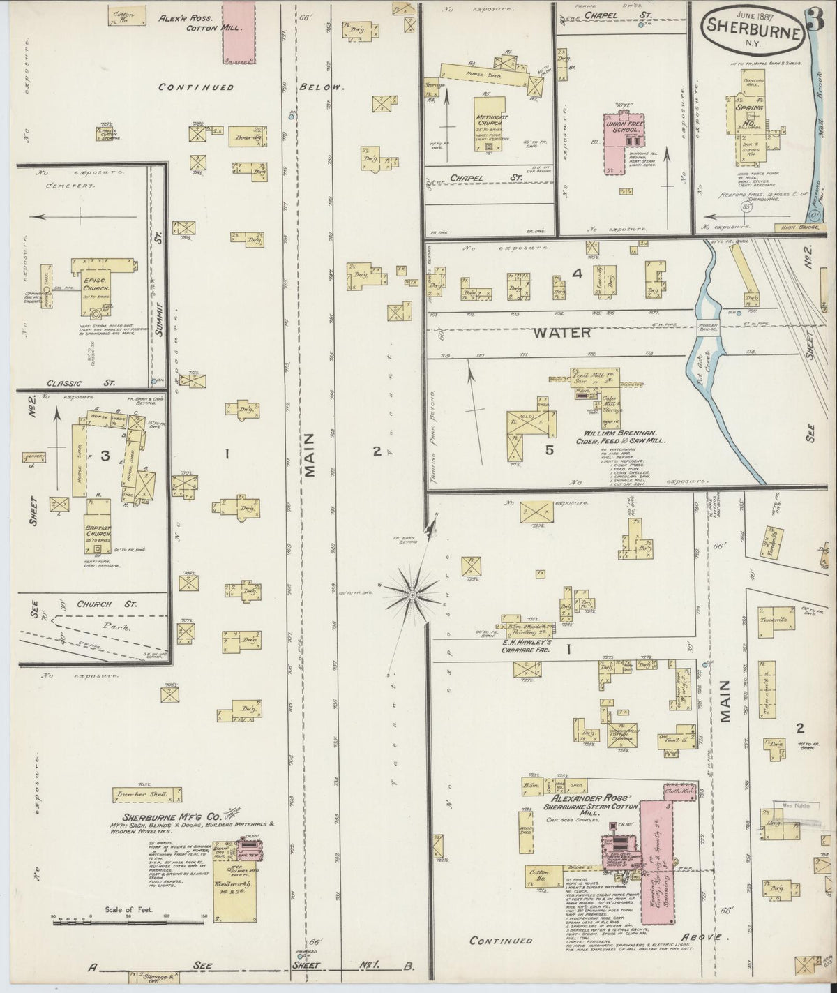 Sanborn Fire Insurance Map from Sherburne, Chenango County, New York (1887), Sheet #0003 - Complete Map Set gallery image, historic Sanborn map, vintage wall art, New York New York